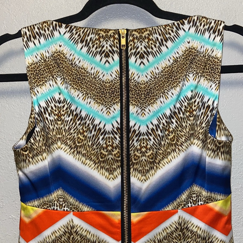 Milly Sleeveless Multicolor Cheetah Zig Zag Lined Panel Shift Mini Dress 3410 - Picture 7 of 12